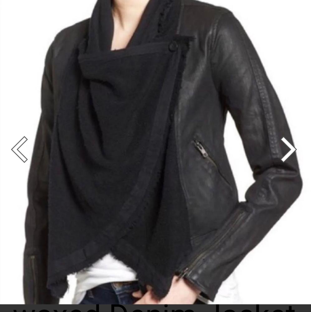 Free People Black Waxed Denim Jacket Moto Style Sz.2